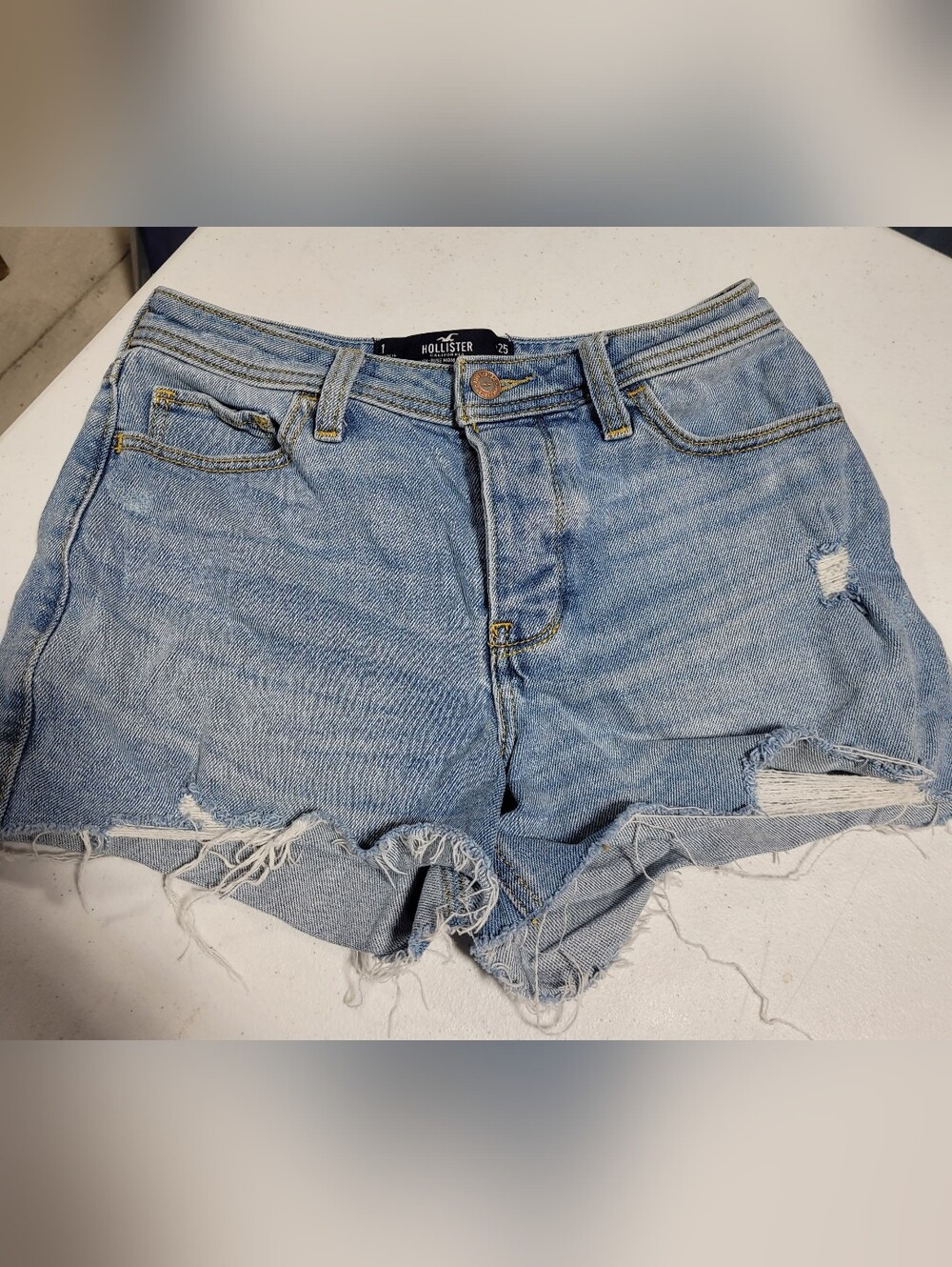 Hollister Light Blue Distressed Denim Jean Shorts - Picture 1 of 4